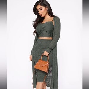 Knit Down 3 Piece Sweater Set - Olive